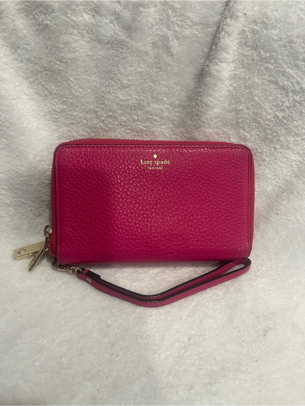 *LS Kate Spade Hot Pink Tini Laurel Pebbled Leather Double Zip Wristlet w/Callou
